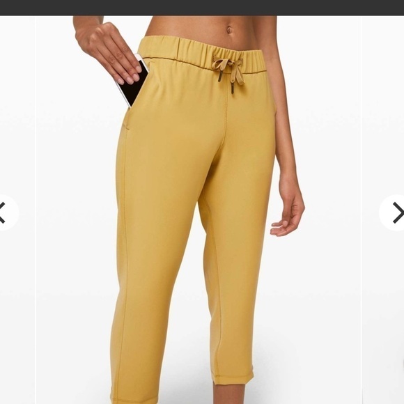 LULULEMON ON THE FLY CROPPED WOVEN CAPRI PANTS VINTAGE MUSTARD GOLD SIZE 12 NWT - Picture 5 of 10
